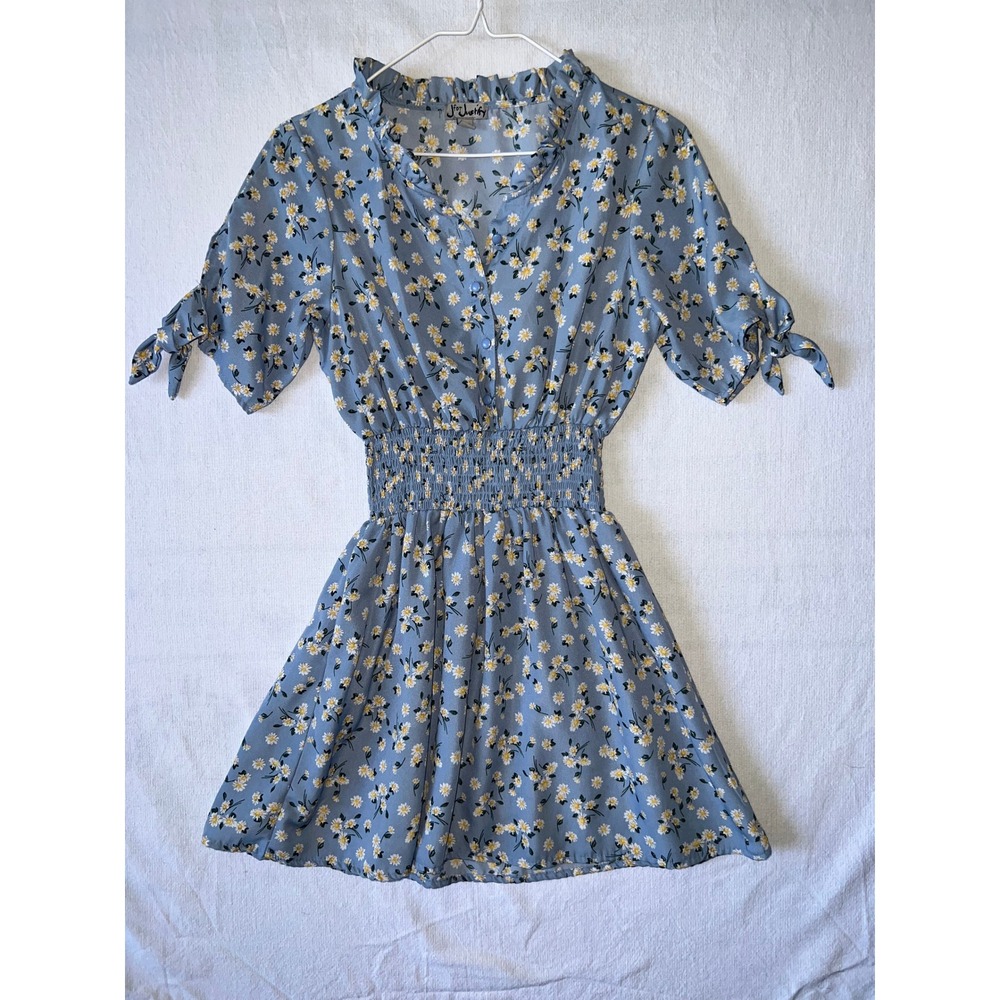 J for Justify Blue Daisy Floral Smocked Waist Mini Dress Small BABYDOLL